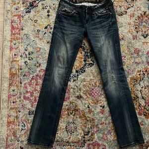 Sasha Straight low rise boot cut jeans with rhinestones. Rock Revival, size 26.
